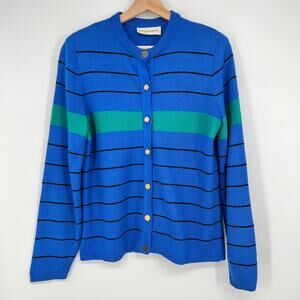 Vintage Vivanti Button Cardigan Sweater Plus Sz 14 Colorful Stripe Crewneck USA